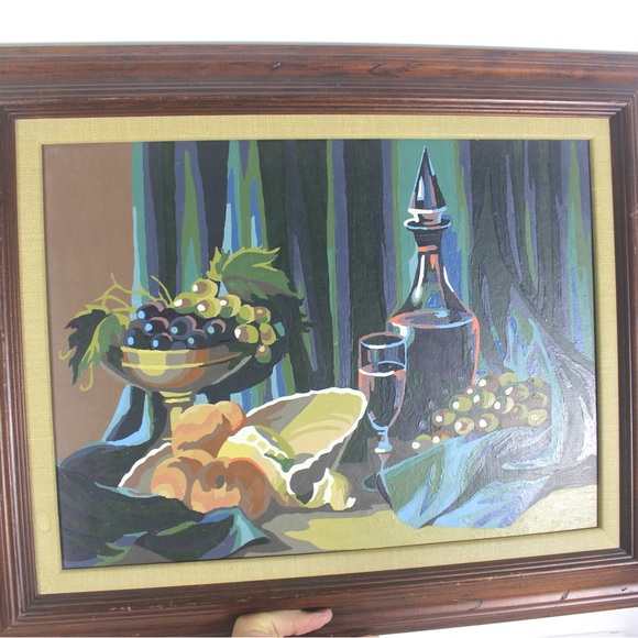 1970’s Vintage Wine and Fruit Still Life Paint by Numbers Painting, PBN Framed - Picture 8 of 9